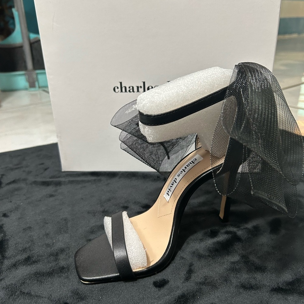 Charles David Black and Silver Heels with Mesh Bow